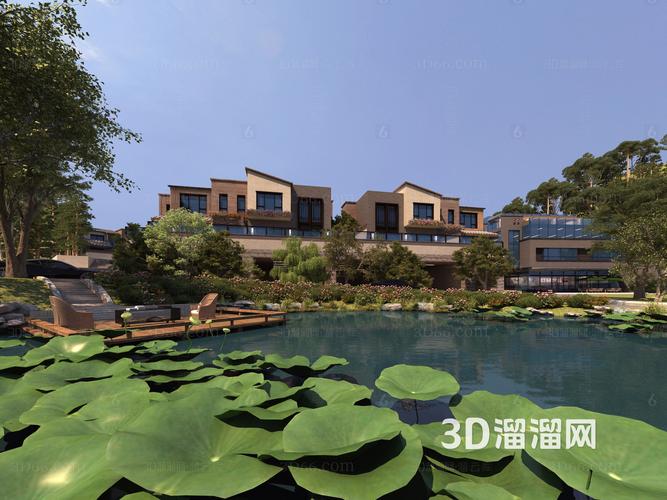 现代别墅园林水景3D模型的呈现与技术解析